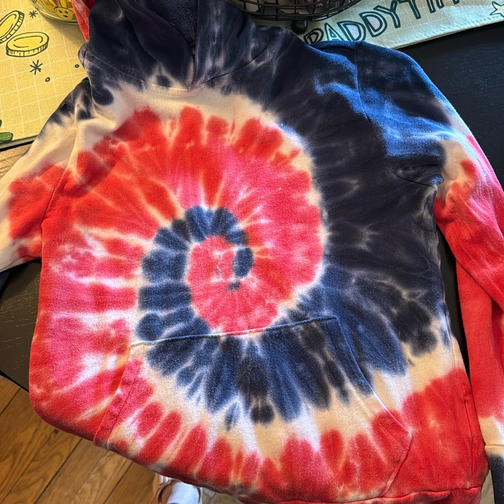 Boys, red white and blue tie-dye hoodie